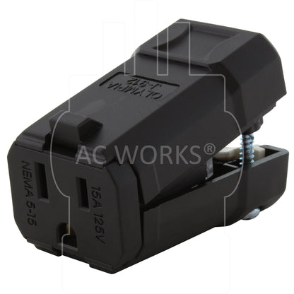 AC WORKS® [ASQ515R] NEMA 5-15R 15A 125V Clamp Style Square Household Female Connector with UL, C-UL Approval