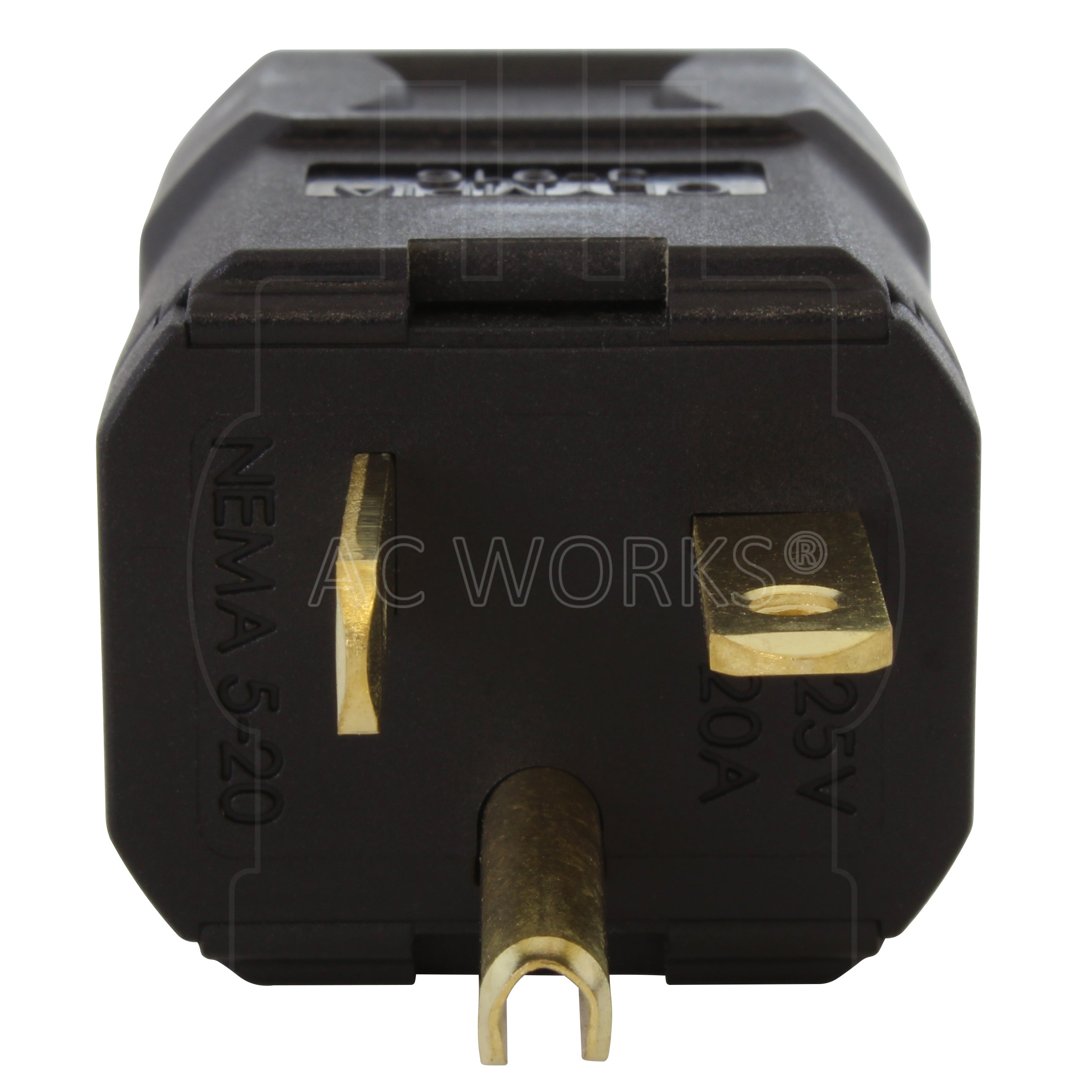 AC WORKS® [ASQ520P-BK] NEMA 5-20P 20A 125V Clamp Style Square Plug with UL, C-UL Approval