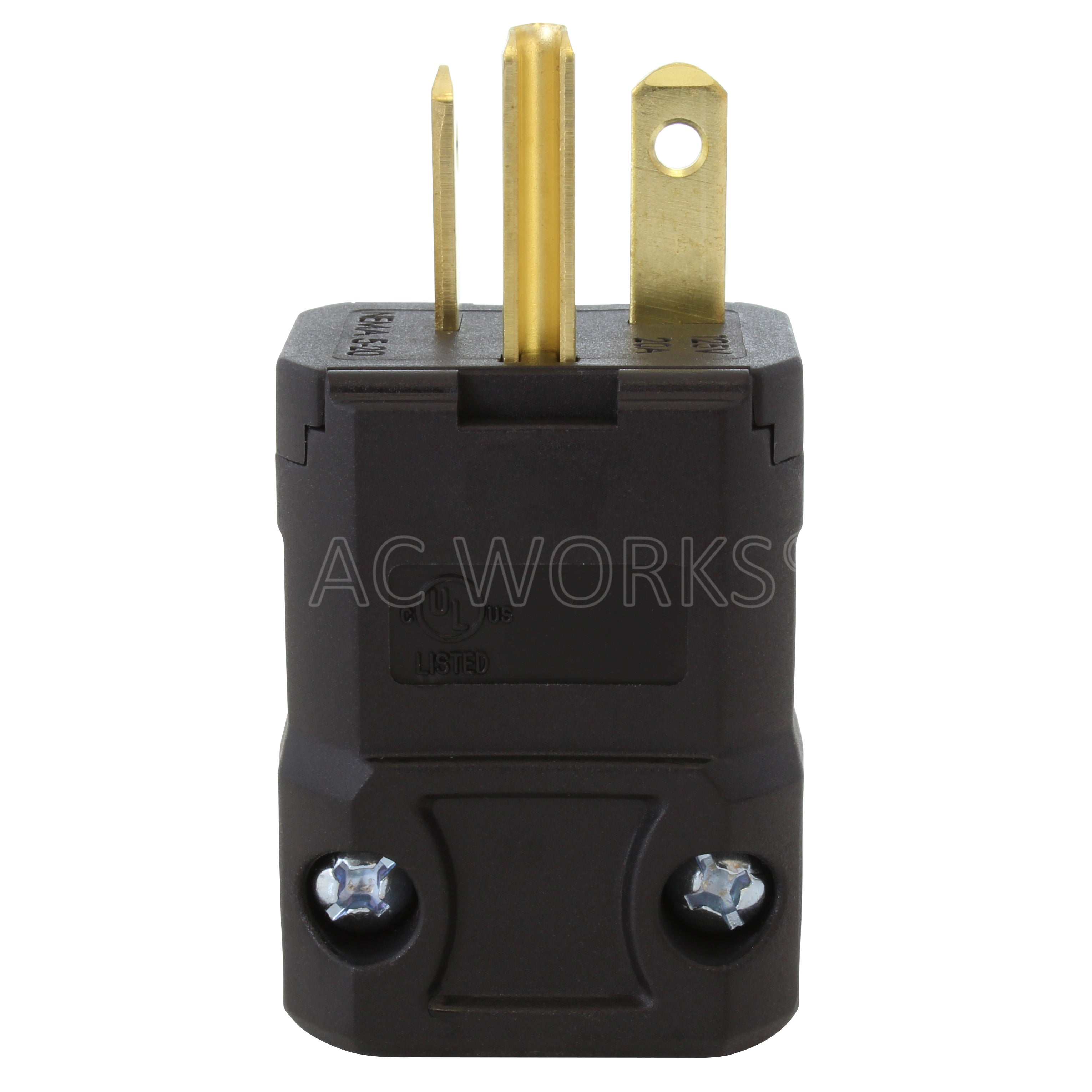 AC WORKS® [ASQ520P-BK] NEMA 5-20P 20A 125V Clamp Style Square Plug with UL, C-UL Approval