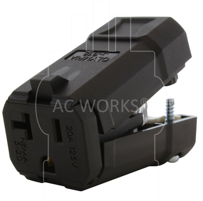 AC WORKS® [ASQ520R-BK] NEMA 5-15/ 20R 15/ 20A 125V Clamp Style Square Household Connector with UL, C-UL Approval