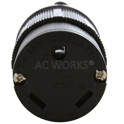 AC WORKS® [ASTT30R-S] 30 Amp RV Travel Trailer NEMA TT-30R Straight-Style Replacement Female Connector