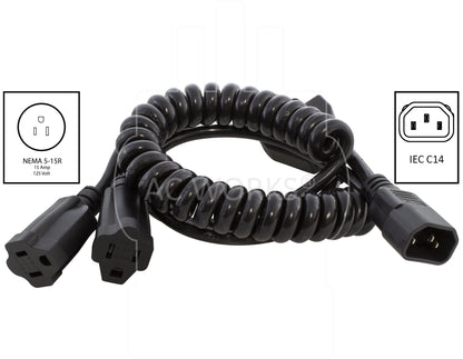 AC WORKS® [CC14Y515] Up to 7ft 10A 18/3 Medical Grade Y-Cable with Two NEMA 5-15R Connectors