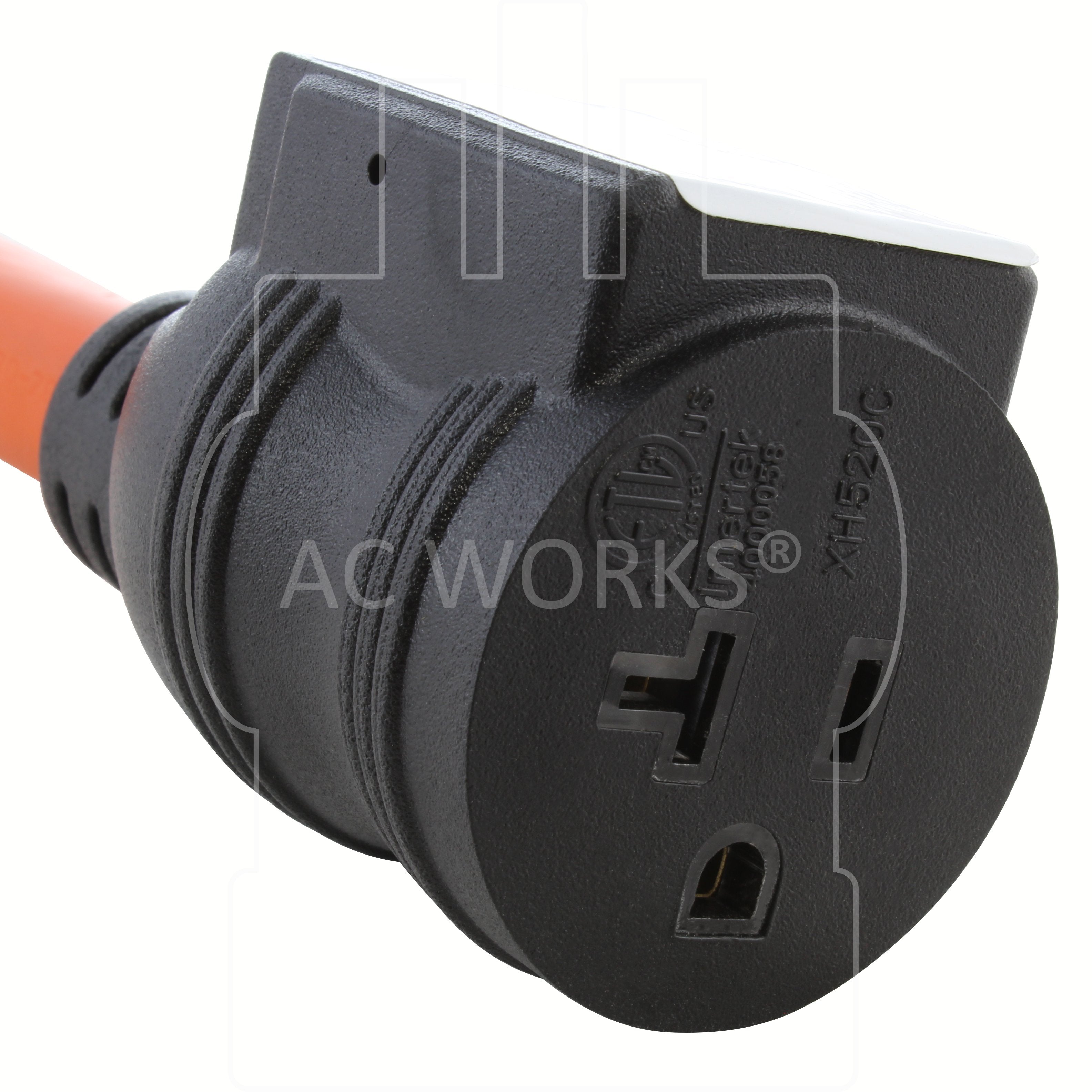 NEMA 5-20R with circuit breaker, 520 female connector with circuit breaker, 20 amp household connection with circuit breaker, t-blade household connection with circuit breaker