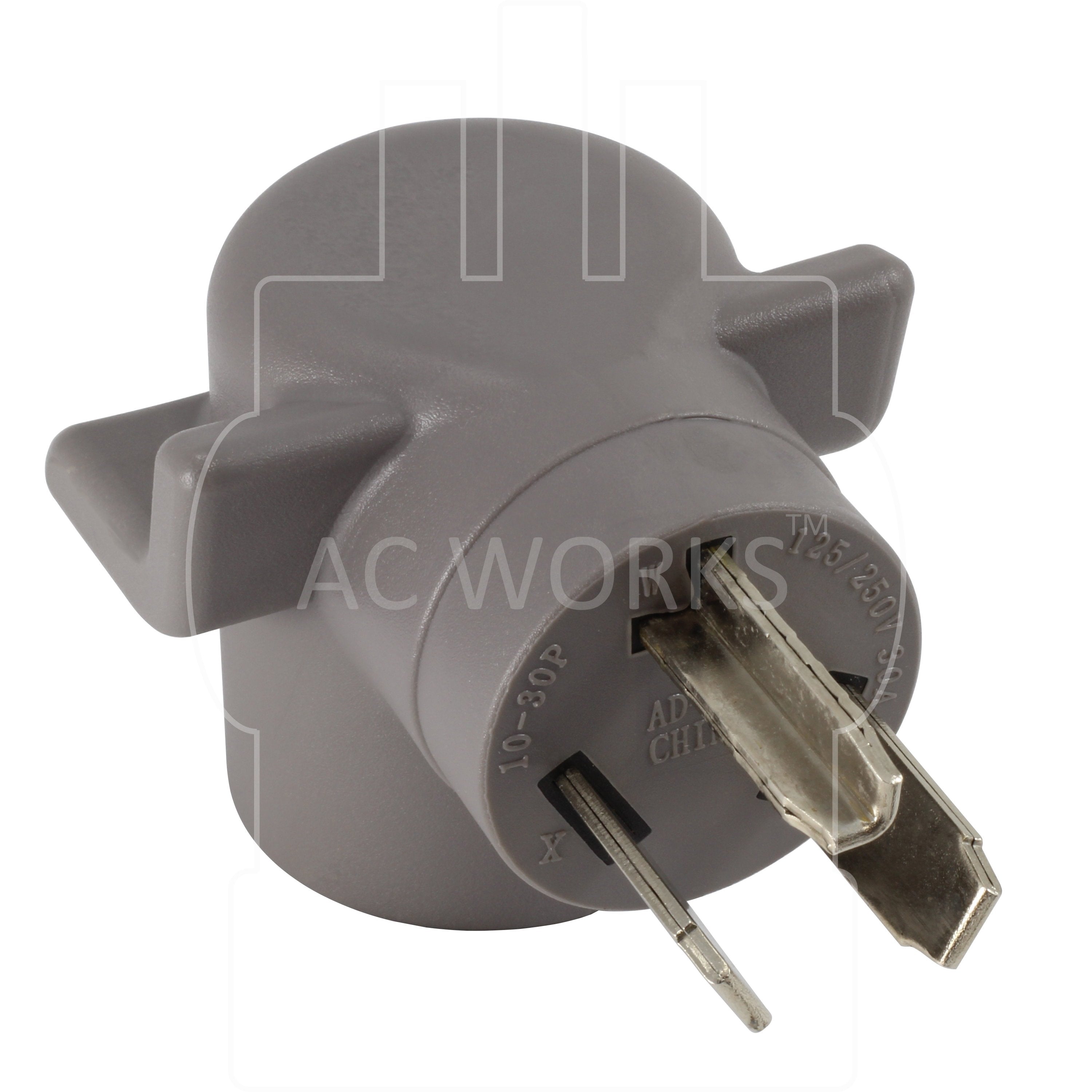 AC Works, AC Connectors, EV1030MS, NEMA 10-30P, 10-30P, 1030P, 3 prong dryer plug, EV adapter for Tesla