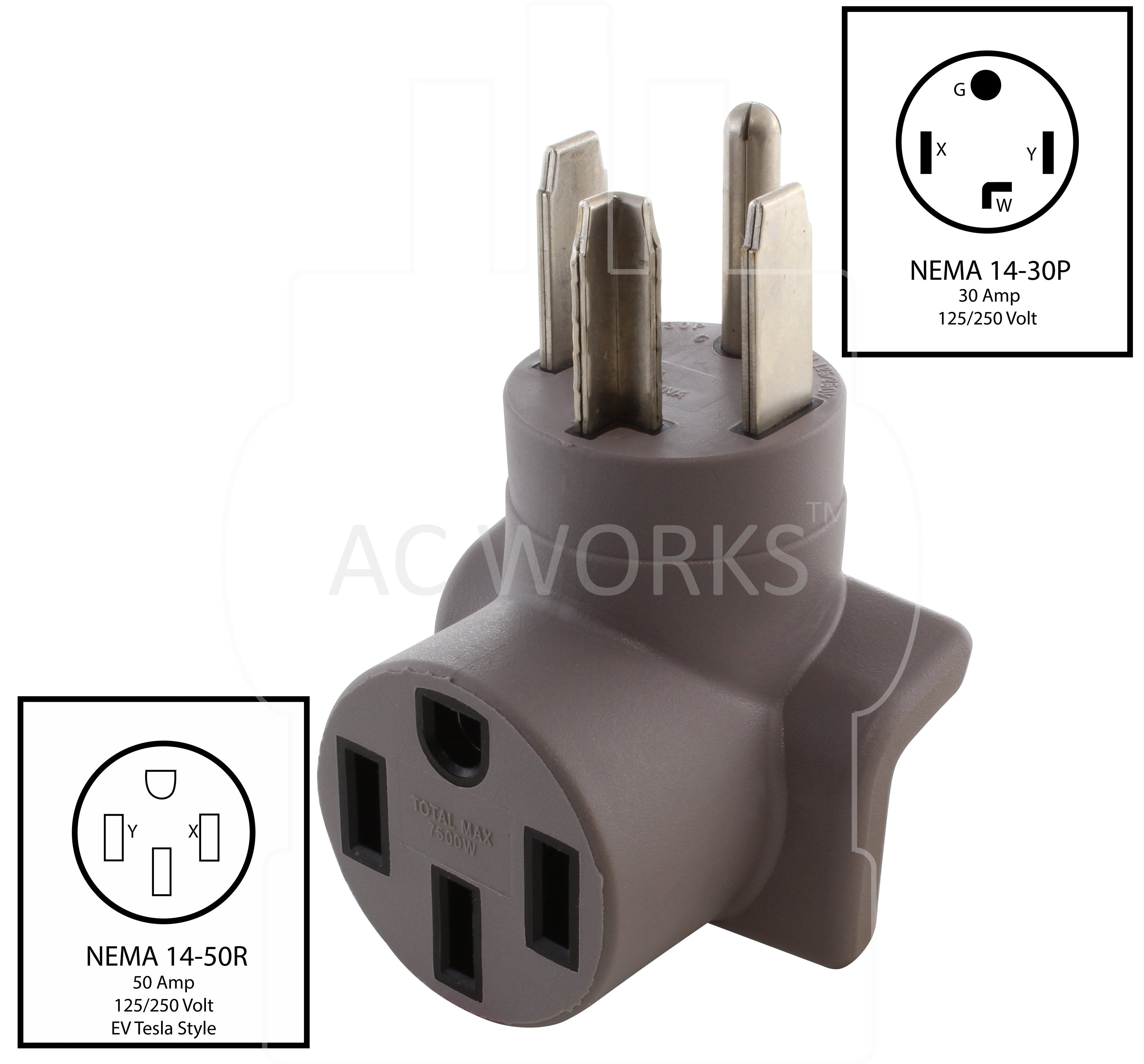 NEMA 14-30P 4-prong dryer to NEMA 14-50R EV charging adapter for level 2 charging