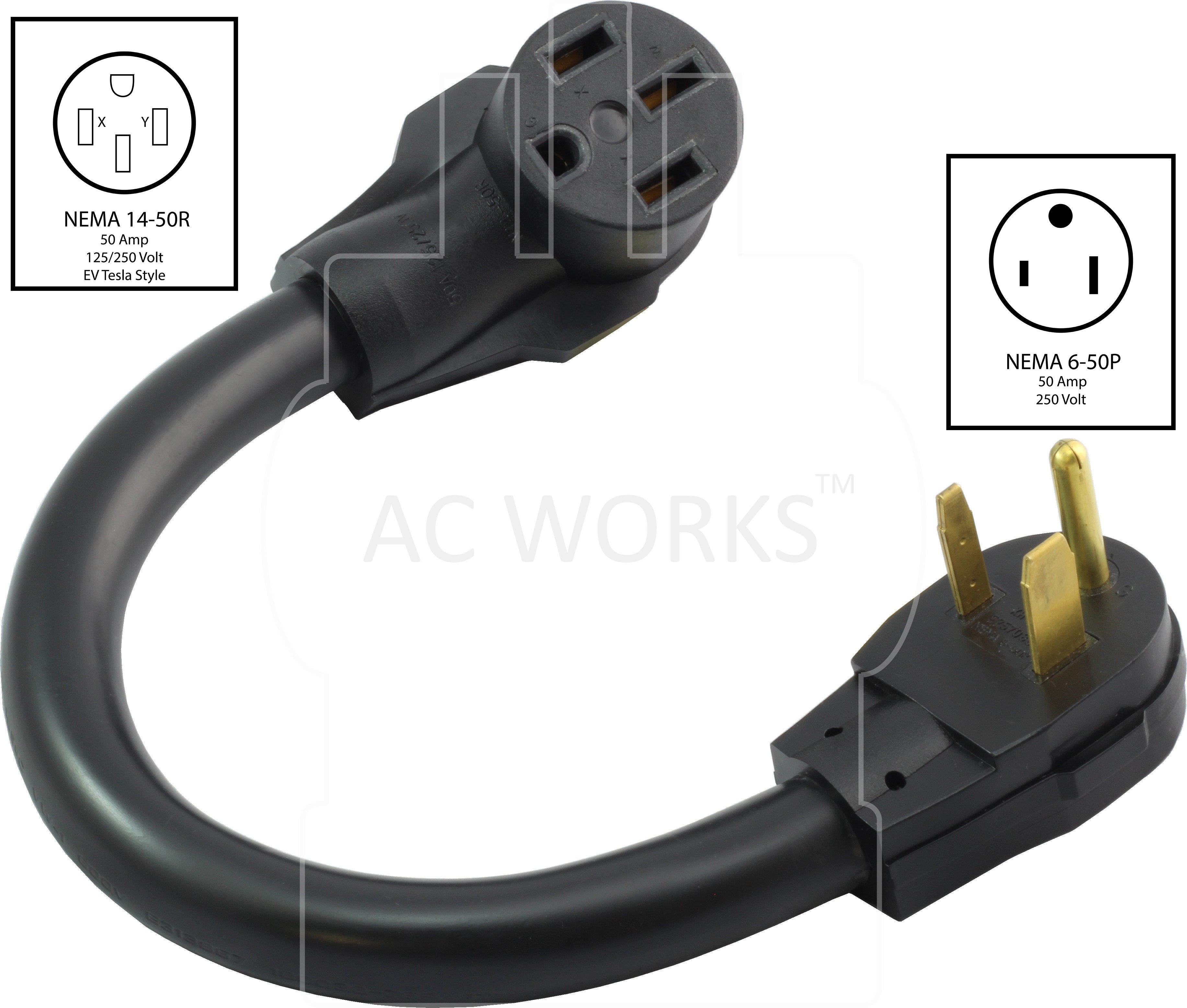 NEMA 6-50P to NEMA 14-50R, high power tesla charger, flexible charger adapter