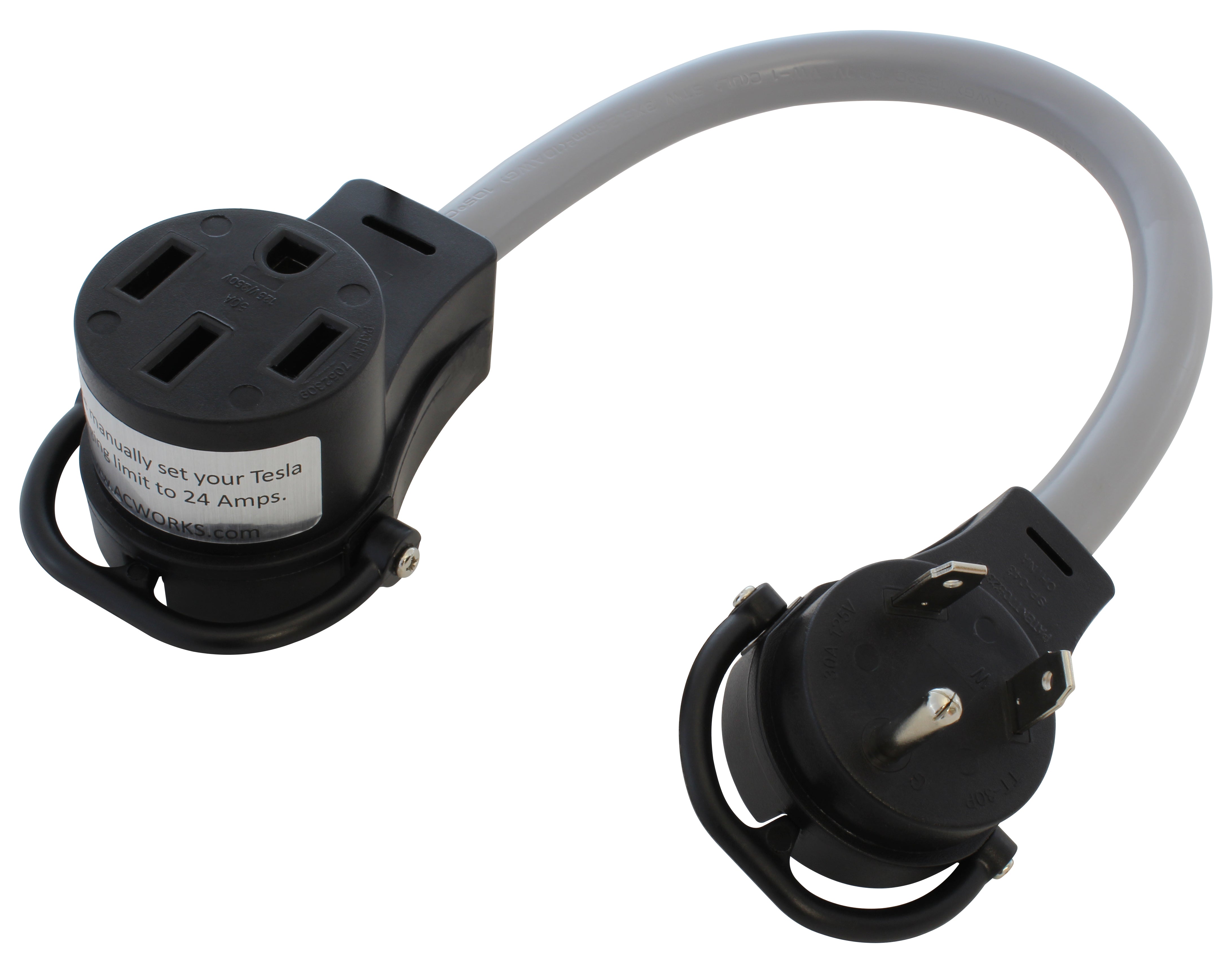 AC WORKS® [EVTT30MS-018] 1.5FT EV Adapter 30A 125V TT-30 RV Plug to 50A EV Cord for Tesla