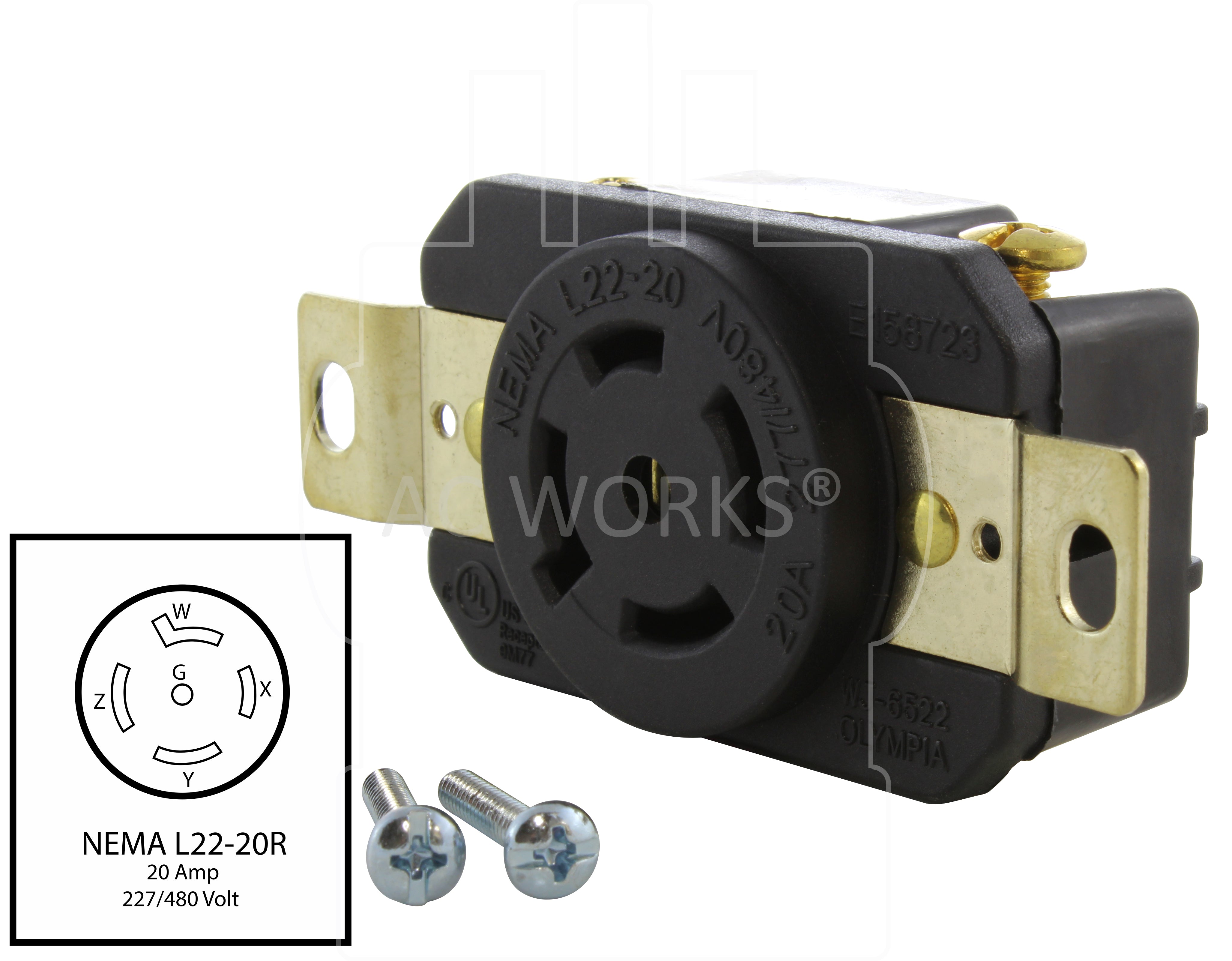 20A 277/480V NEMA L22-20R Flush Mount Locking industrial-grade
