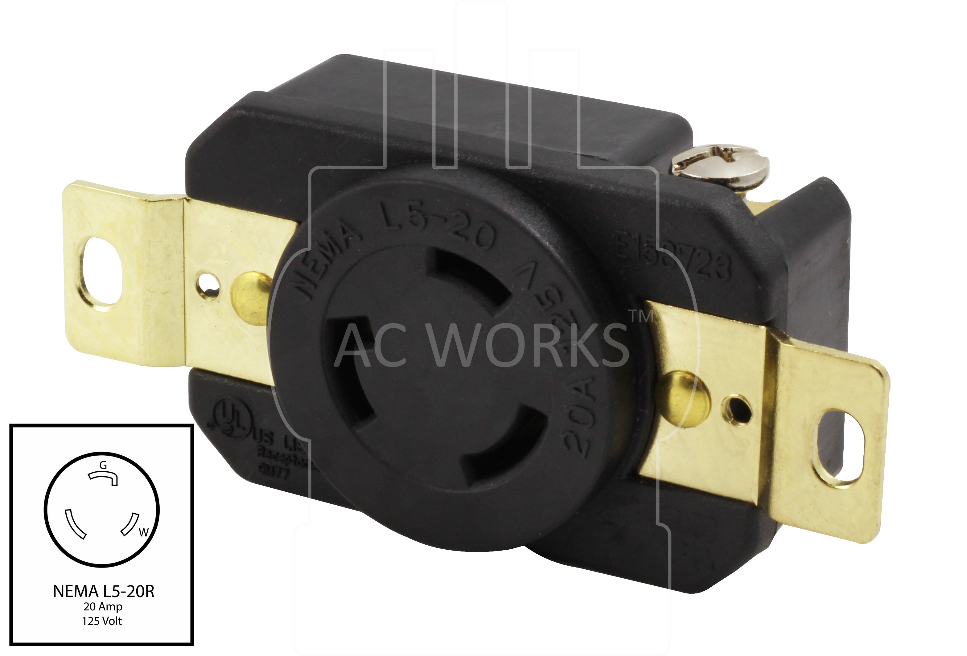 NEMA L5-20R 20A 3-prong locking flanged mount receptacle