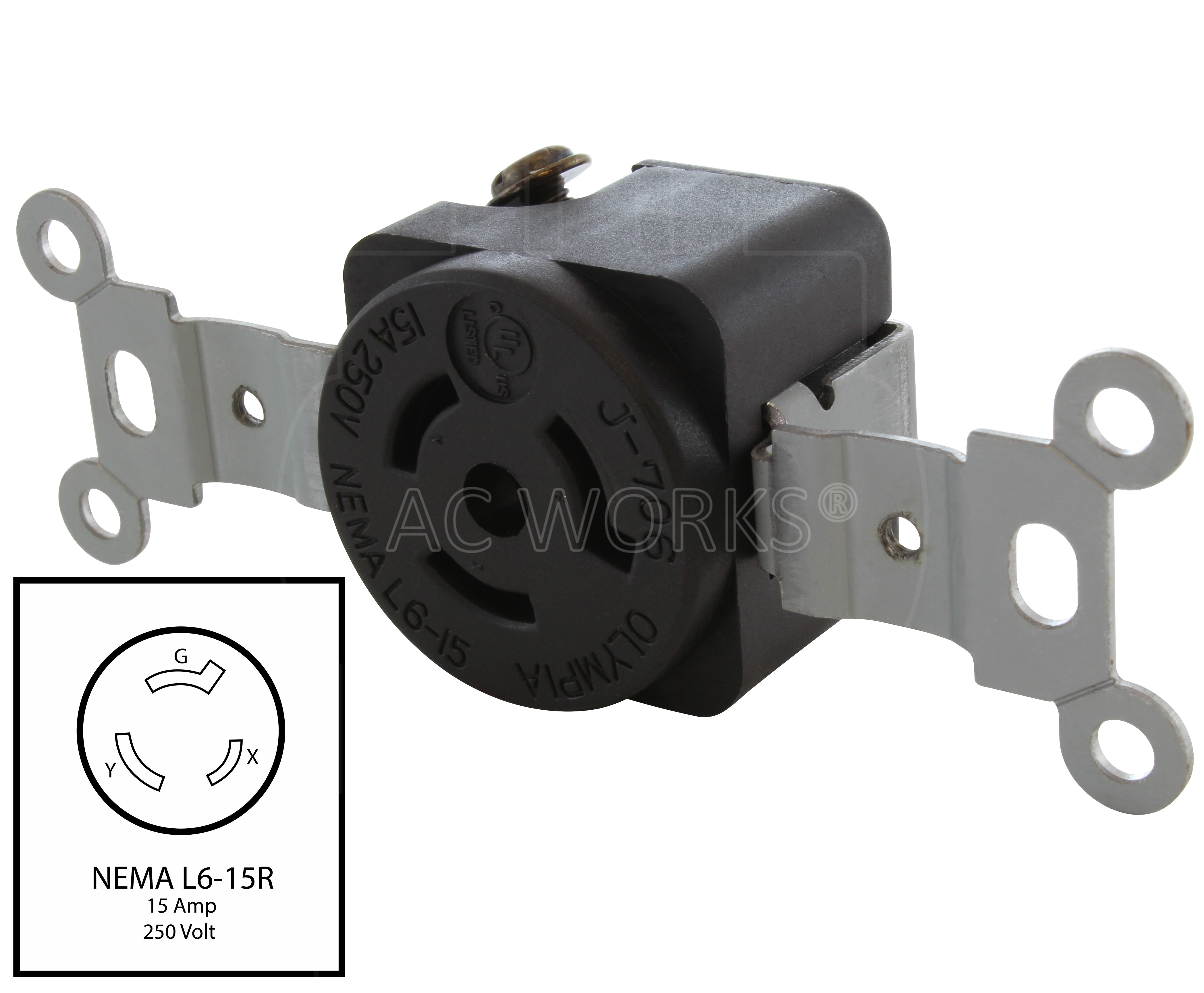 NEMA L6-15 3-prong 15A 250V outlet 