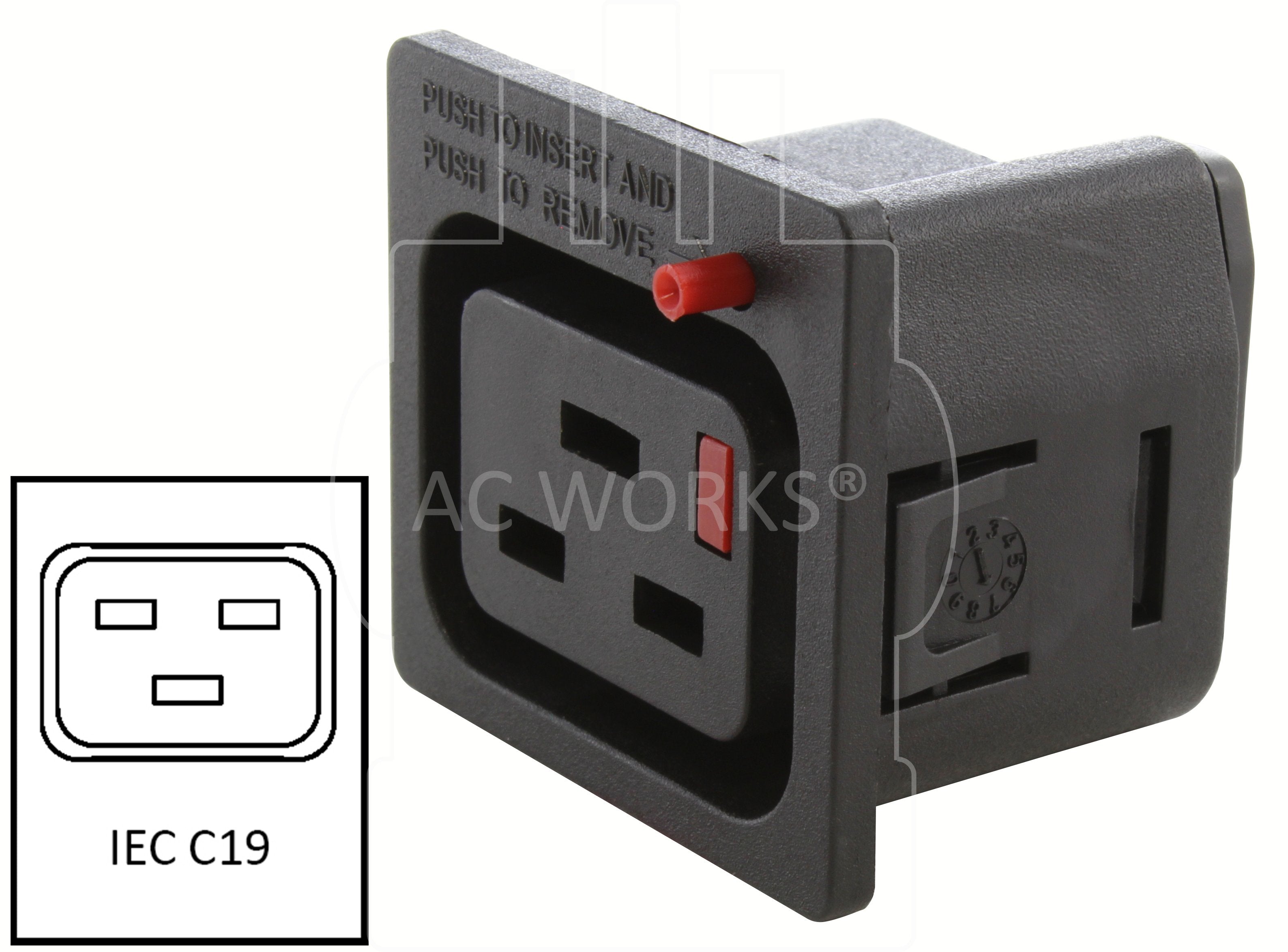 IEC C19, C19 locking outlet, C19 with button release