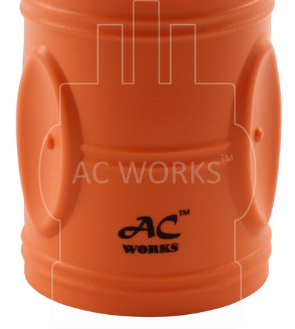 AC Works brand orange electrical adapter