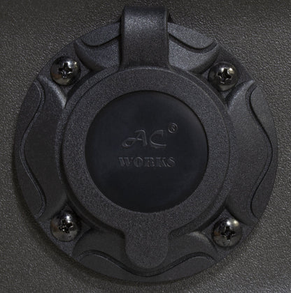 black colored inlet with weather proof cover and mounting holes