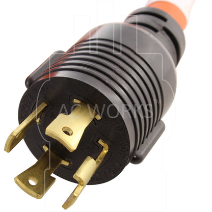 AC WORKS® [L1430CBF520-025] 25FT L14-30P 30A 4-Prong Generator Locking Plug to (4) Household Outlets with 24A Breaker