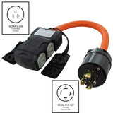 AC WORKS® [L1430CBF520] 1.5FT L14-30P 30A 4-Prong Locking Plug to (4) Home Outlets with 20A Breaker