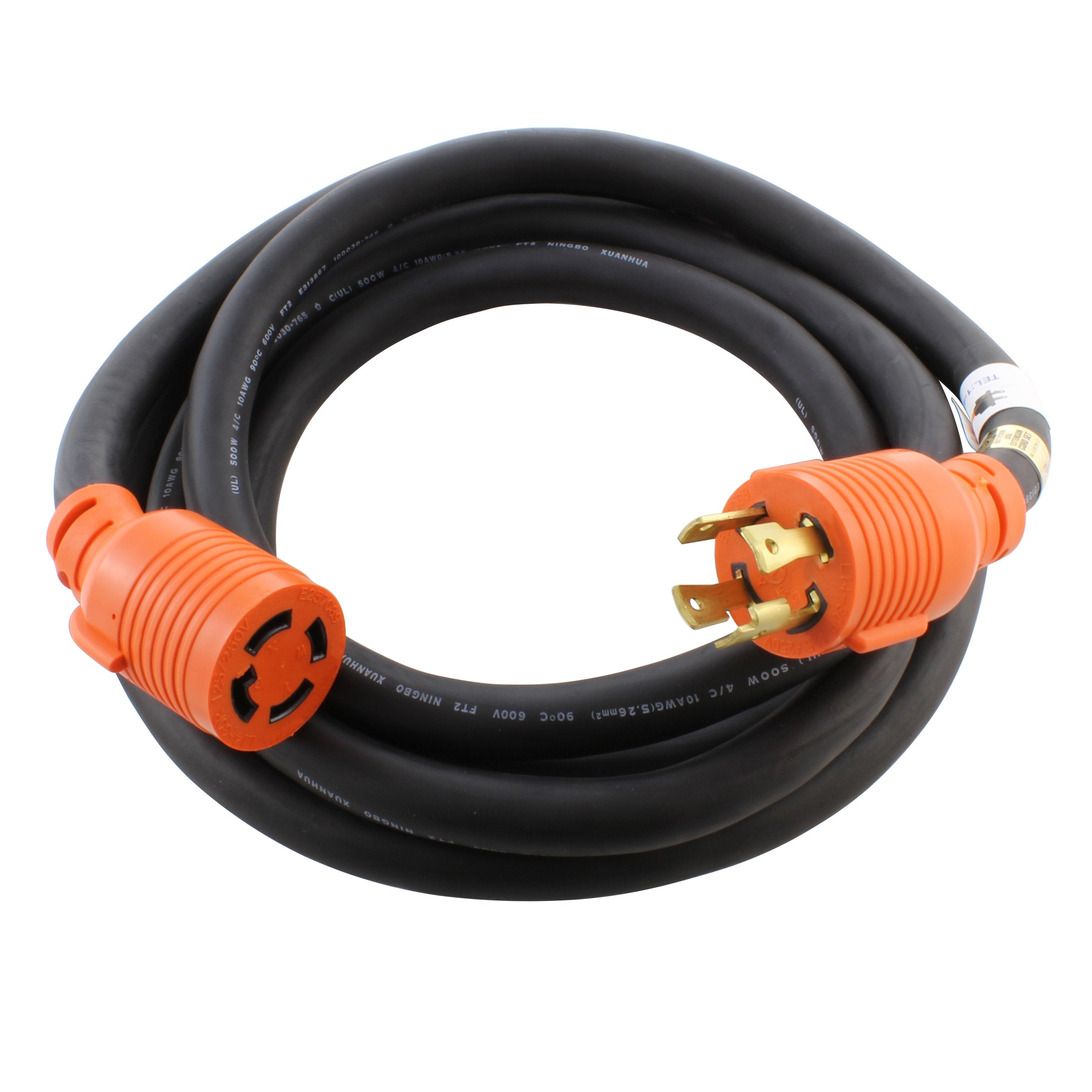 AC WORKS® [L1430PR] 10/4 SOOW NEMA L14-30 30A 125/250V Generator Rubber Extension Cord