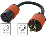 AC WORKS® [L1520L1530-018] 3-Phase 20A 250V L15-20P 4-Prong Plug to L15-30R Locking 3-Phase 30A 250V Connector
