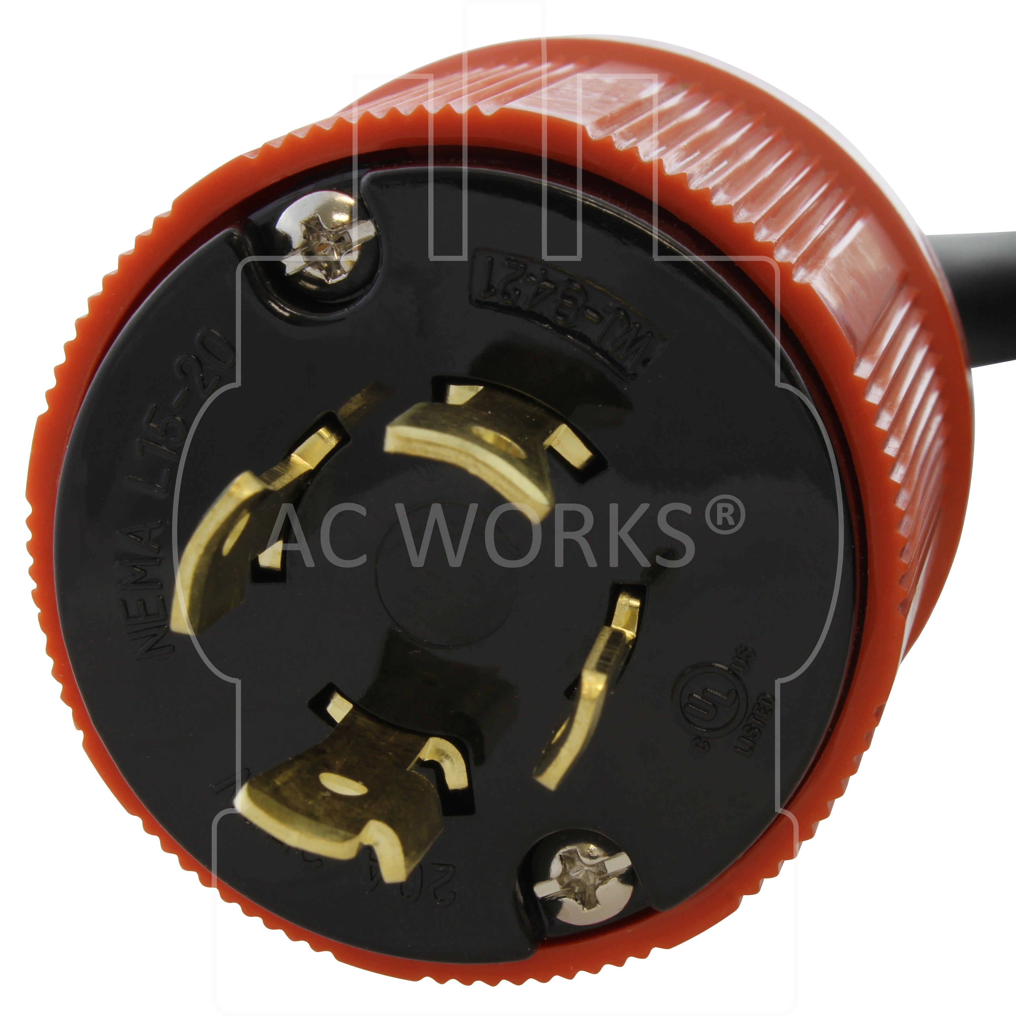 AC WORKS® [L1520L1530-018] 3-Phase 20A 250V L15-20P 4-Prong Plug to L15-30R Locking 3-Phase 30A 250V Connector