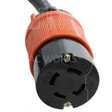AC WORKS® [L1520L1530-018] 3-Phase 20A 250V L15-20P 4-Prong Plug to L15-30R Locking 3-Phase 30A 250V Connector