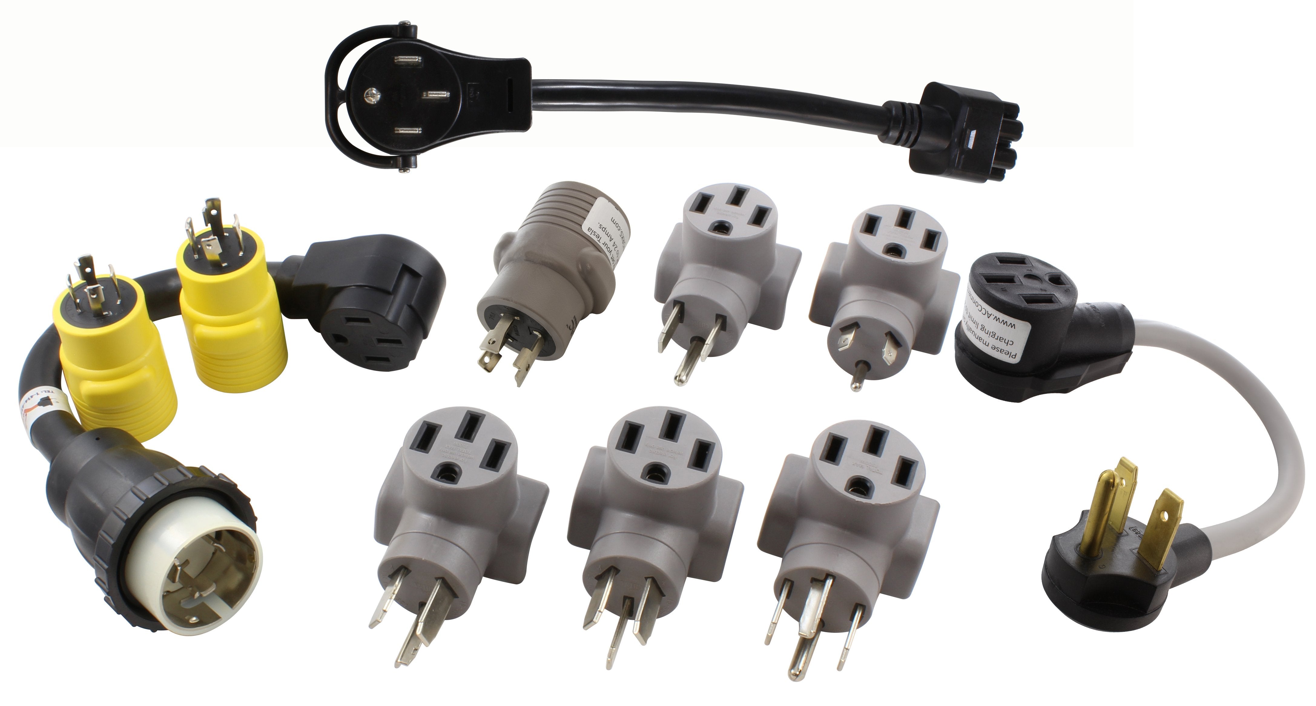 AC WORKS® [EVKIT02] EV Charging Kit of Adapters for Tesla Use ONLY