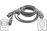 NEMA 5-15P to two IEC C13 splitter cord for hospital