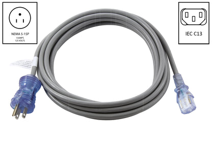 NEMA 5-15P to C13 connector for hospital equipment