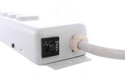 Hospital grade power strip with circuit breaker, 15 amp circuit breaker built into power strip