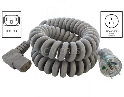 NEMA 5-15P with green dot certification to right angle IEC C13 connector