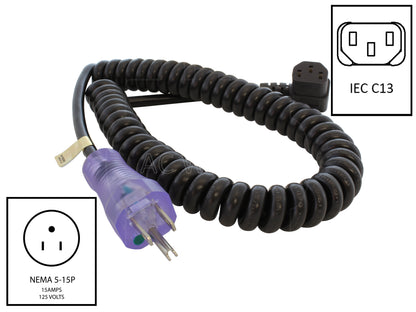 NEMA 5-15P green dot plug to right angle IEC C13 connector