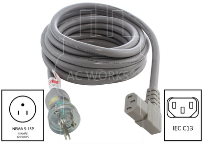 NEMA 5-15P to right angle IEC C13, 515 male plug to right angle C13 connector, green dot household plug to right angle C13 connector