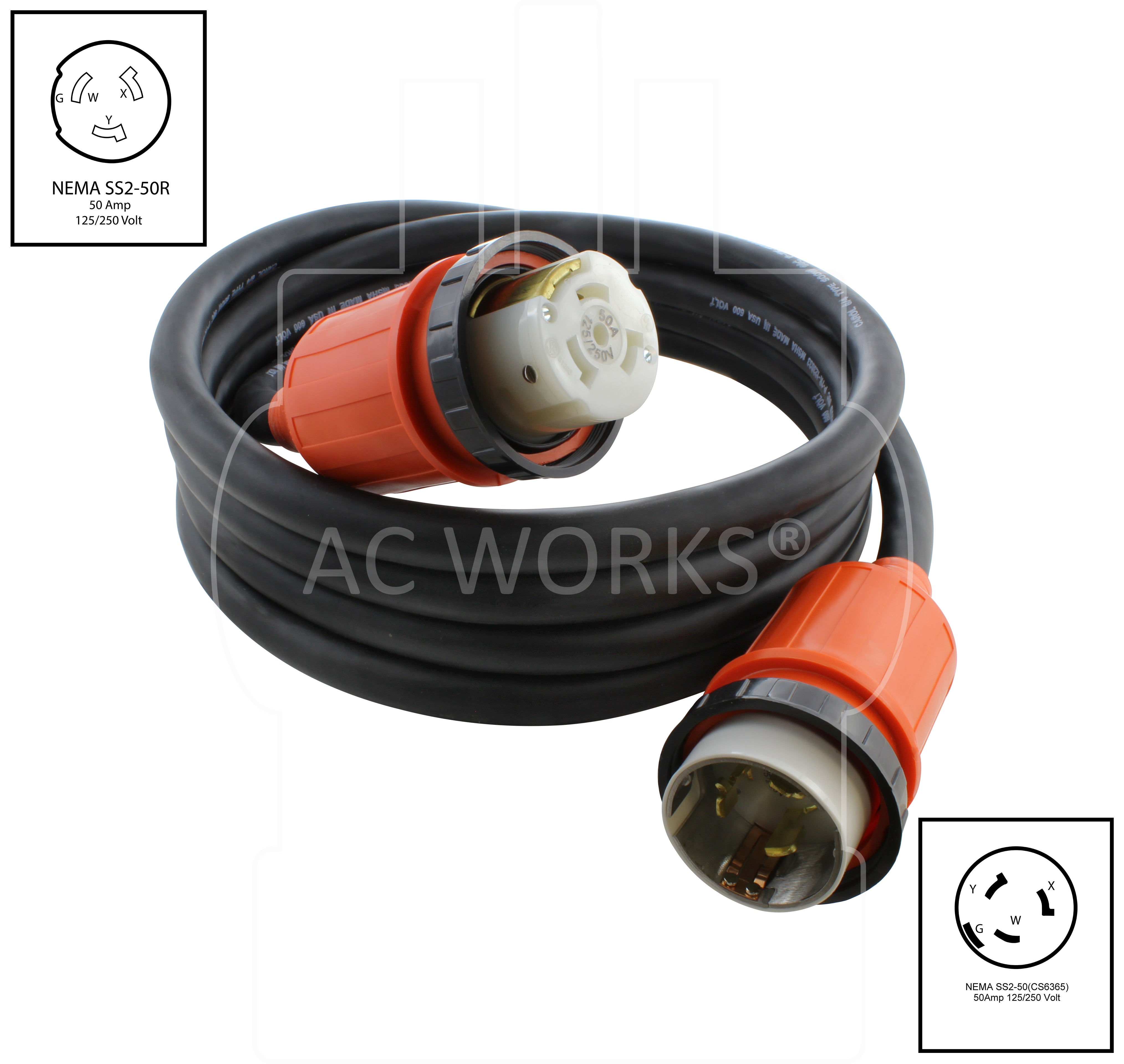 AC WORKS® [MSS2PR] 6/4 SOOW NEMA SS2-50 50A 125/250V Marine Boat Rubber Power Cord