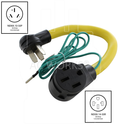 NEMA 10-50P to NEMA 14-50R, 1050 male plug to 1450 female connector, old welder/range plug to 4-prong RV/EV connector