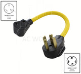 NEMA 14-30P to NEMA TT-30R, 1430 male plug to TT30 female connector, 30 amp 4-prong male plug to 30 amp travel trailer connector
