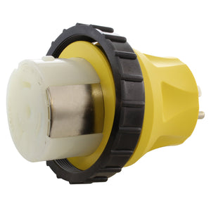 yellow compact adapter, locking adapter, RV adapter, shore power adapter