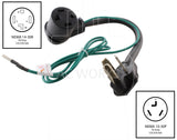 NEMA 10-30P to NEMA 14-30R, 1030 male plug to 1430 female connector, 3-prong dryer plug to 4-prong dryer connector