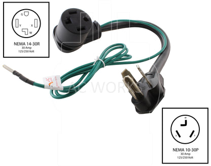 NEMA 10-30P to NEMA 14-30R flexible adapter