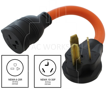 NEMA 10-30P to NEMA 6-20R with 20A circuit breaker