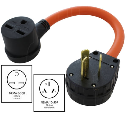 NEMA 10-50P to NEMA 6-30R 250V 30A adapter