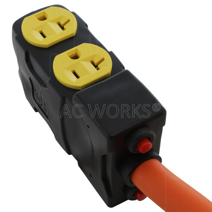 AC WORKS® [S1450CBF520] 1.5FT 14-50P RV/Range/Generator Plug to (4) Home Outlets with 24A Breaker