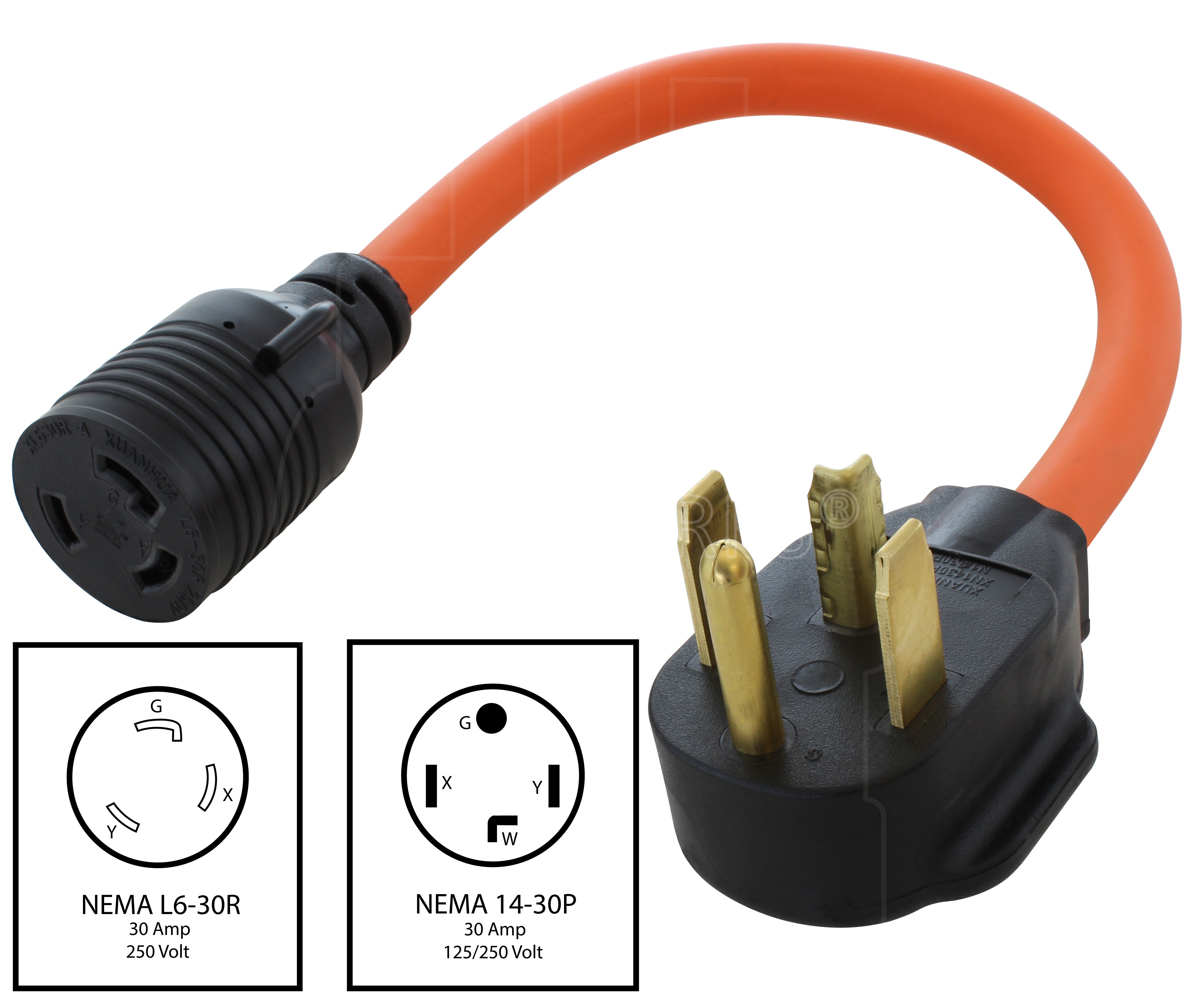 NEMA 14-30P to NEMA L6-30R adapter