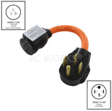 NEMA 14-50P to NEMA 5-20R, 1450 male plug to 520 female connector, 4-prong range plug to 20 amp t-blade household connection