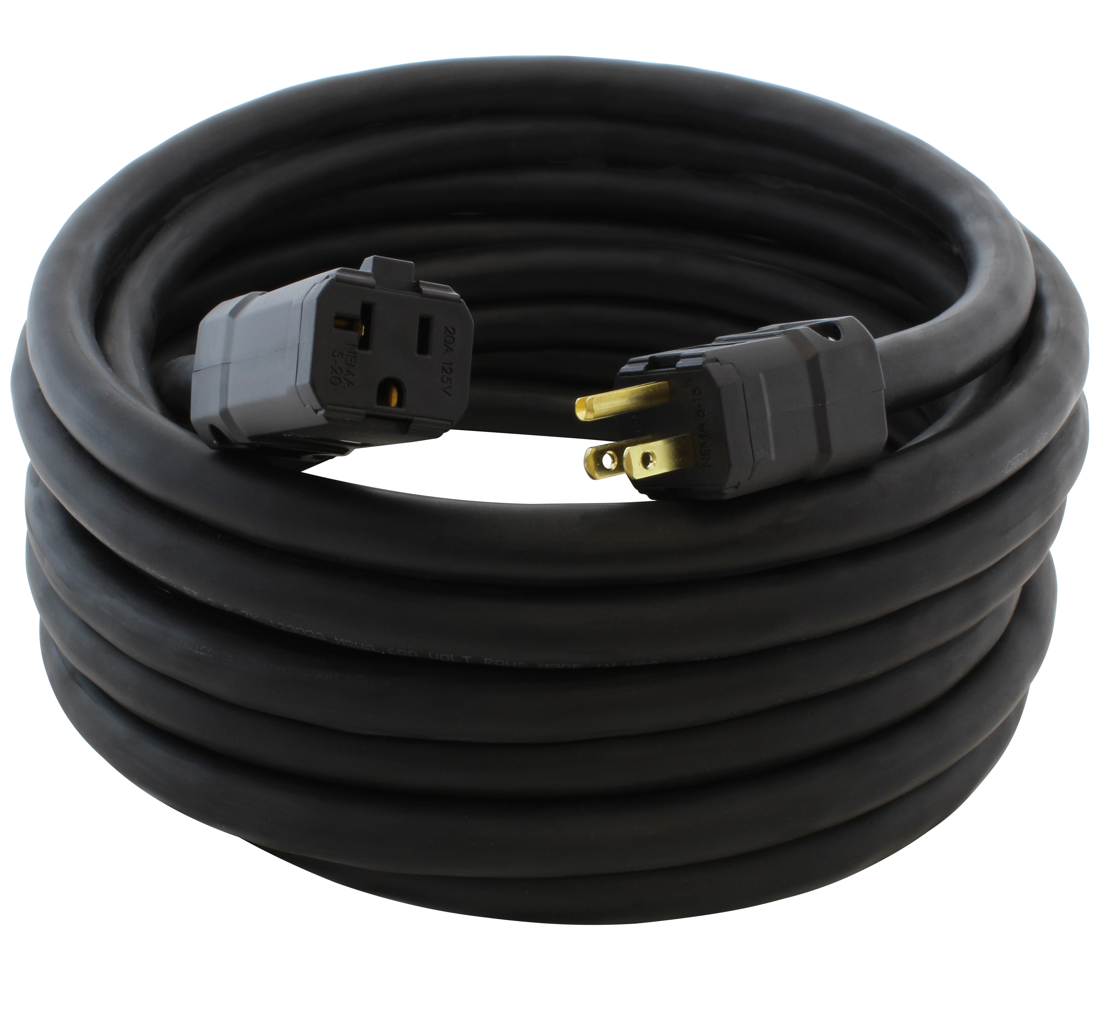 AC WORKS® [SD515520] SOOW 10 Gauge NEMA 5-15P to NEMA 5-20R 15/20A Over Kill Super Duty Rubber Extension Cord