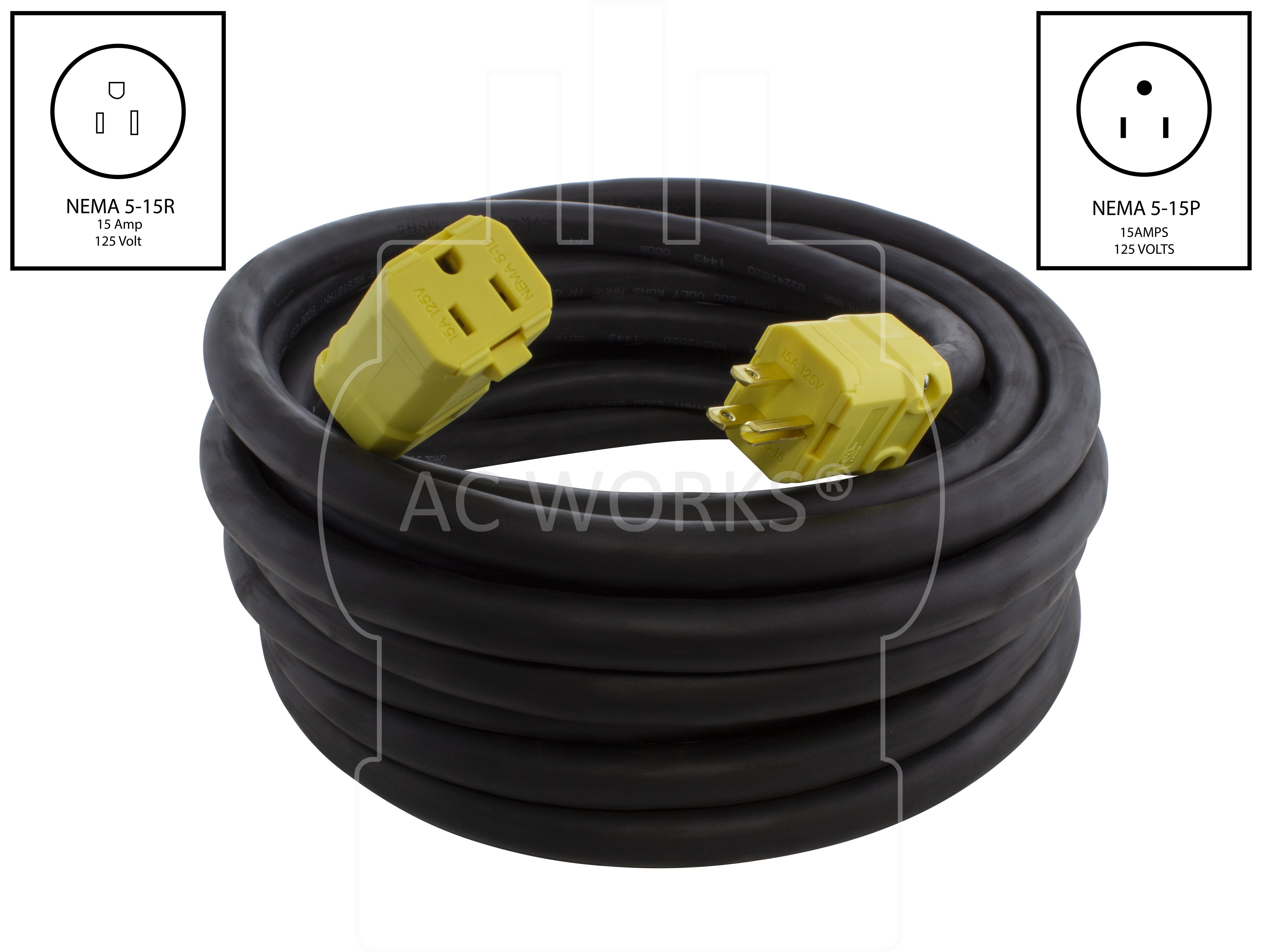 AC WORKS® [SD515PR] SOOW 10 Gauge NEMA 5-15 15A 125V  Over Kill Super Duty Rubber Extension Cord