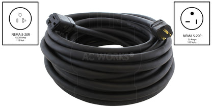 AC WORKS® [SD520PR] SOOW 10 Gauge 20A 125 Volt NEMA 5-20  Over Kill Super Duty Rubber Extension Cord