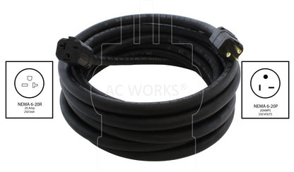 NEMA 6-20P to NEMA 6-20R 250V 20A cord with reduced voltage drop