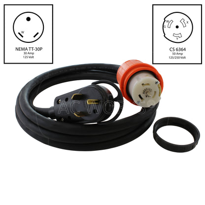 NEMA TT-30P to CS6364 rubber adapter cable