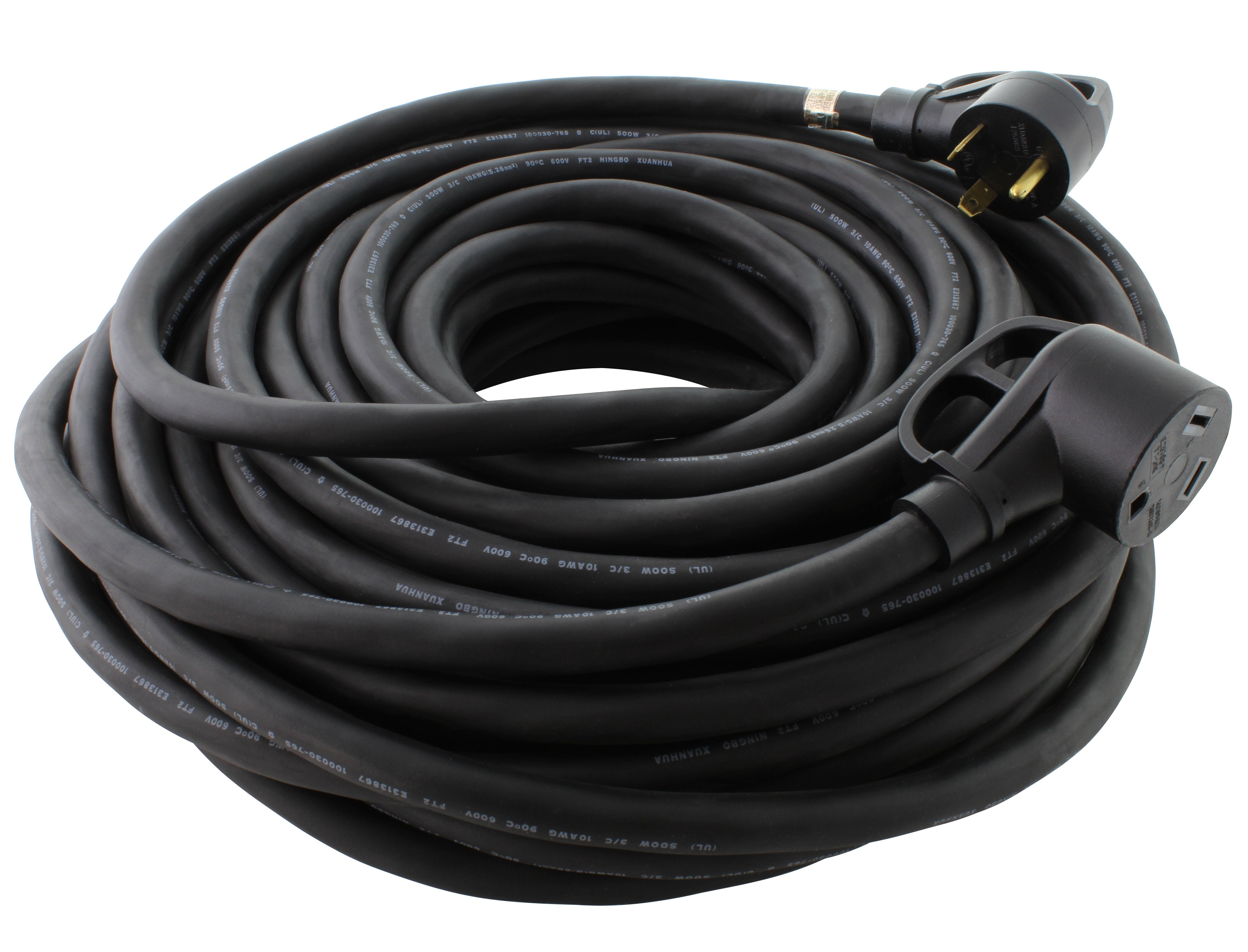 AC WORKS® [TT30PR-RU] 30A 125V NEMA TT-30 RV Rubber Extension Cord With Handle