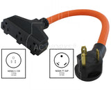 AC WORKS® [TT30W515] 10/3 TT-30P RV/Generator 30A Plug to Lighted 3 Outlets 5-15R Adapter