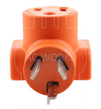 AC Works Brand, AC Connectors, orange adapter, NEMA 10-30P, 1030 Plug