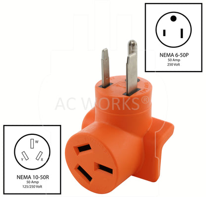 NEMA 6-50P to NEMA 10-50R, 650 male plug to 1050 female connector, new style welder plug to old style welder connector